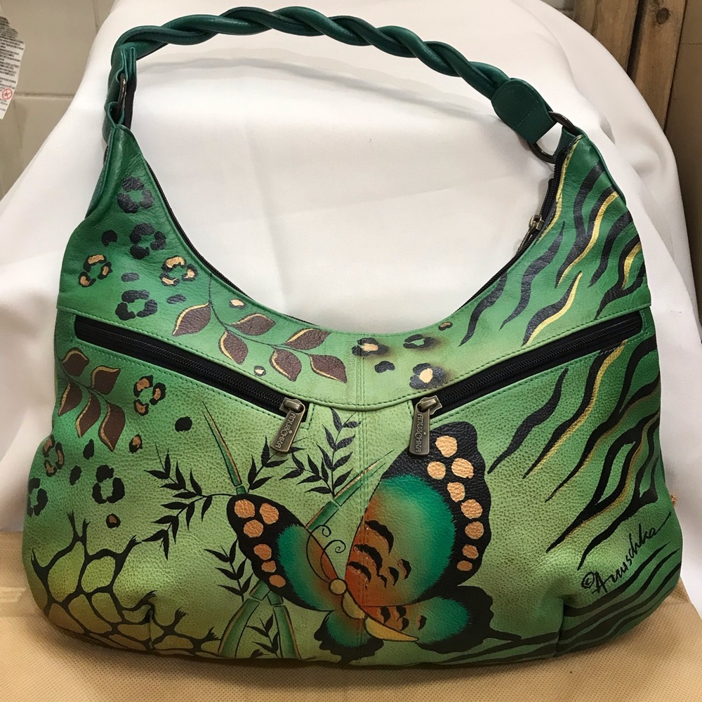 Anuschka Handpainted Butterflies Leather Shoulder Bag - Picture 3 of 13